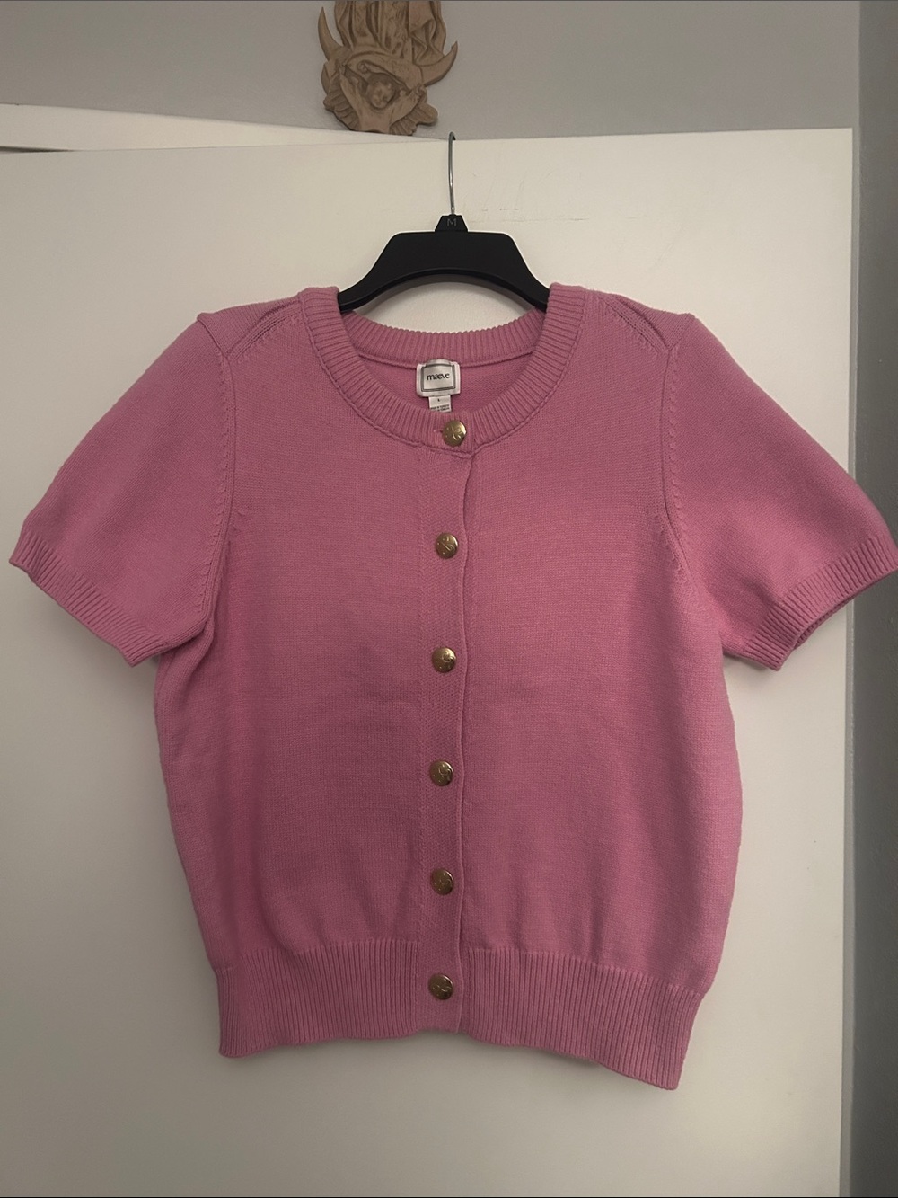 Maeve Pink Short-Sleeve Button Front Sweater